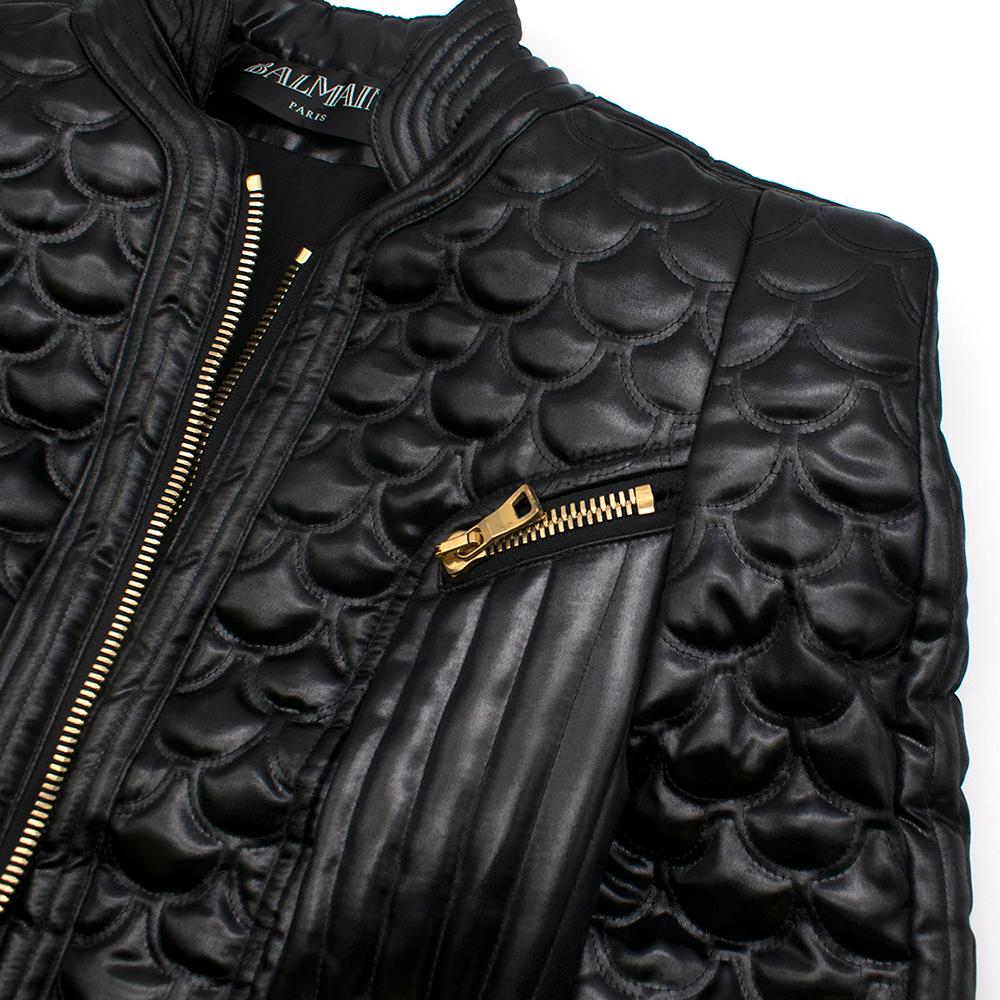 Balmain Quilted Black Faux Leather Biker Jacket - Size US 2/4 at 1stDibs