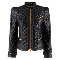 Balmain Quilted Black Faux Leather Biker Jacket - Size US 2/4