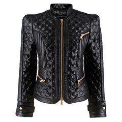 Giacca biker in ecopelle nera trapuntata Balmain - Taglia US 2/4