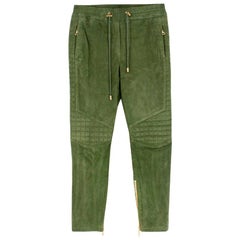 Balmain Quilted cropped suede track pants - Size US 4