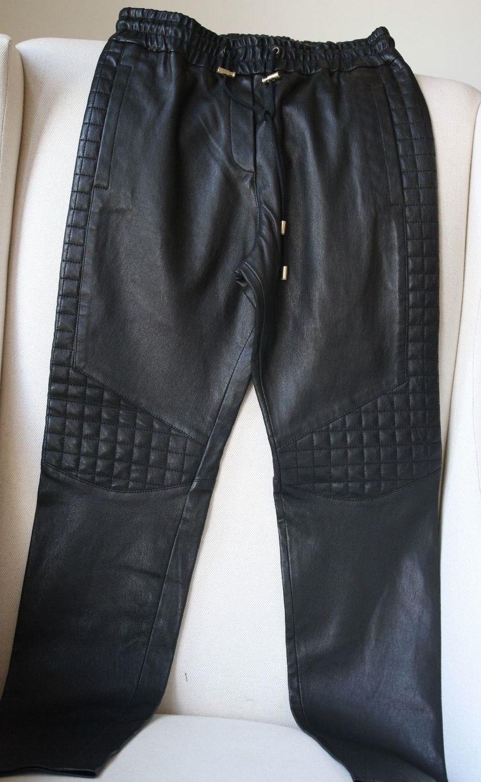 Elastic waistband with drawstring. Quilted leather knee and side panels. Two side pockets. Two back pockets. 100% Lambskin leather. 

Size - FR 36 (UK 8, US 4, IT 40)

Condition: As new condition, no sign of wear. 