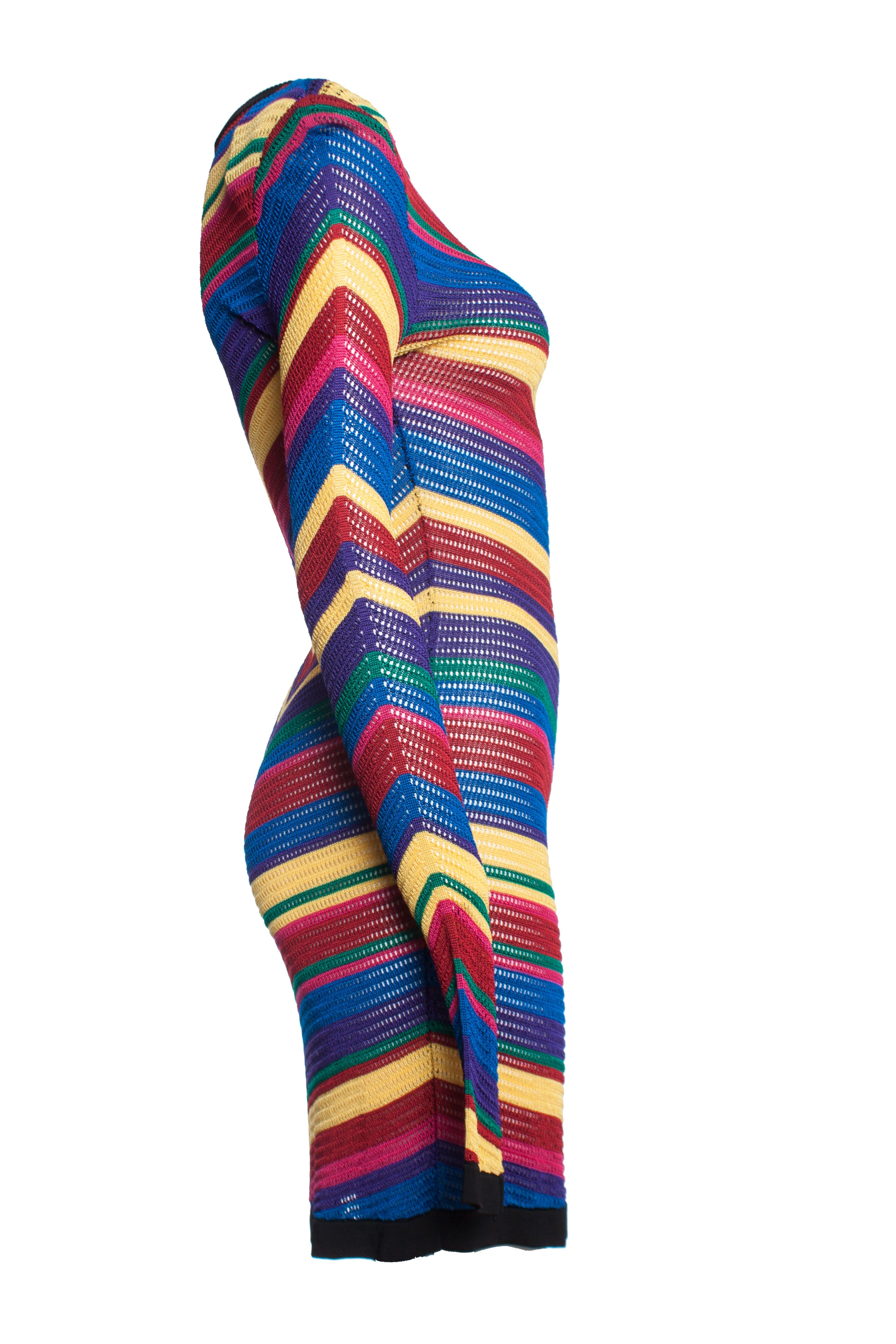 Brown Balmain, Rainbow stripe knit dress. For Sale