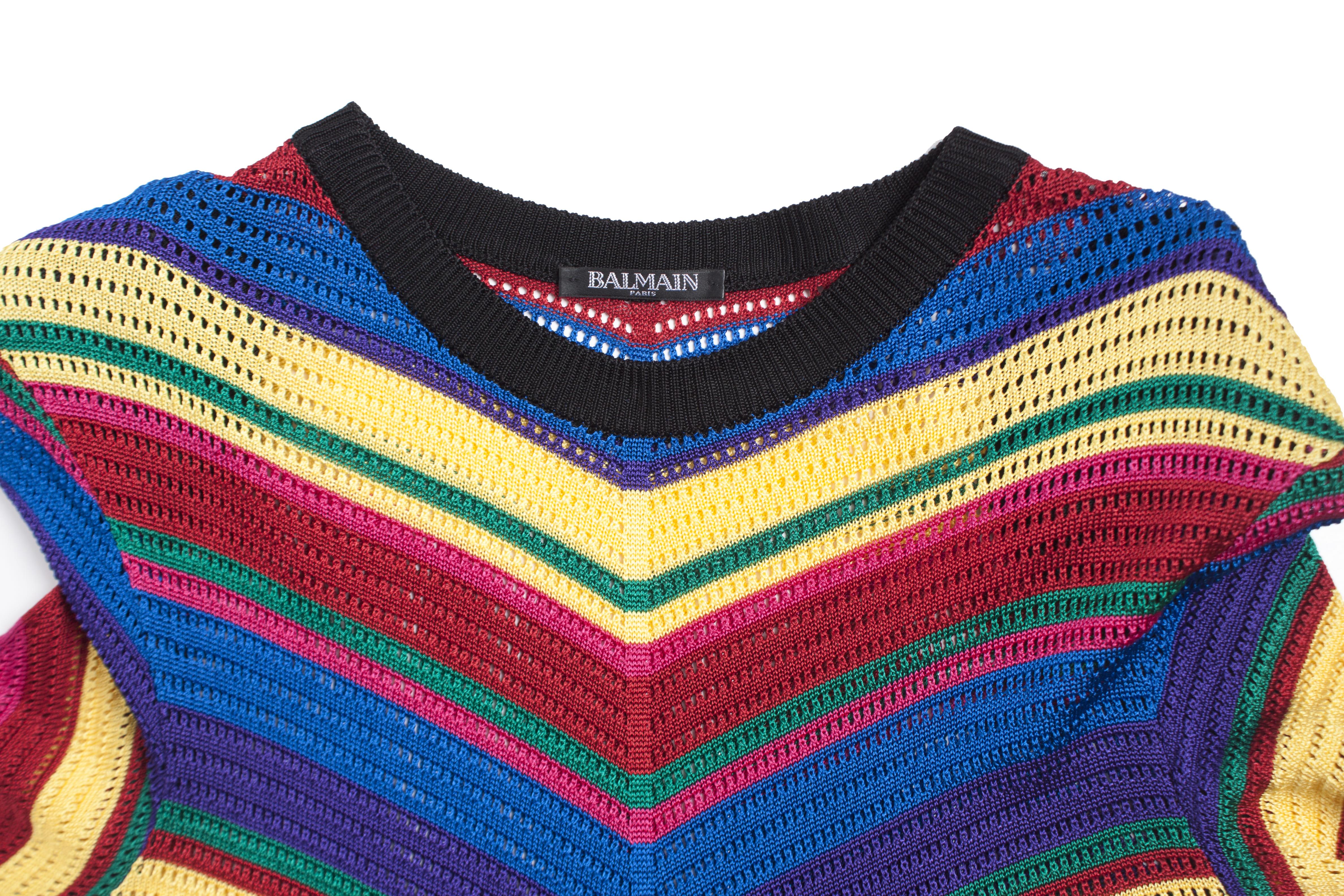 Balmain, Rainbow stripe knit dress. In Excellent Condition For Sale In AMSTERDAM, NL