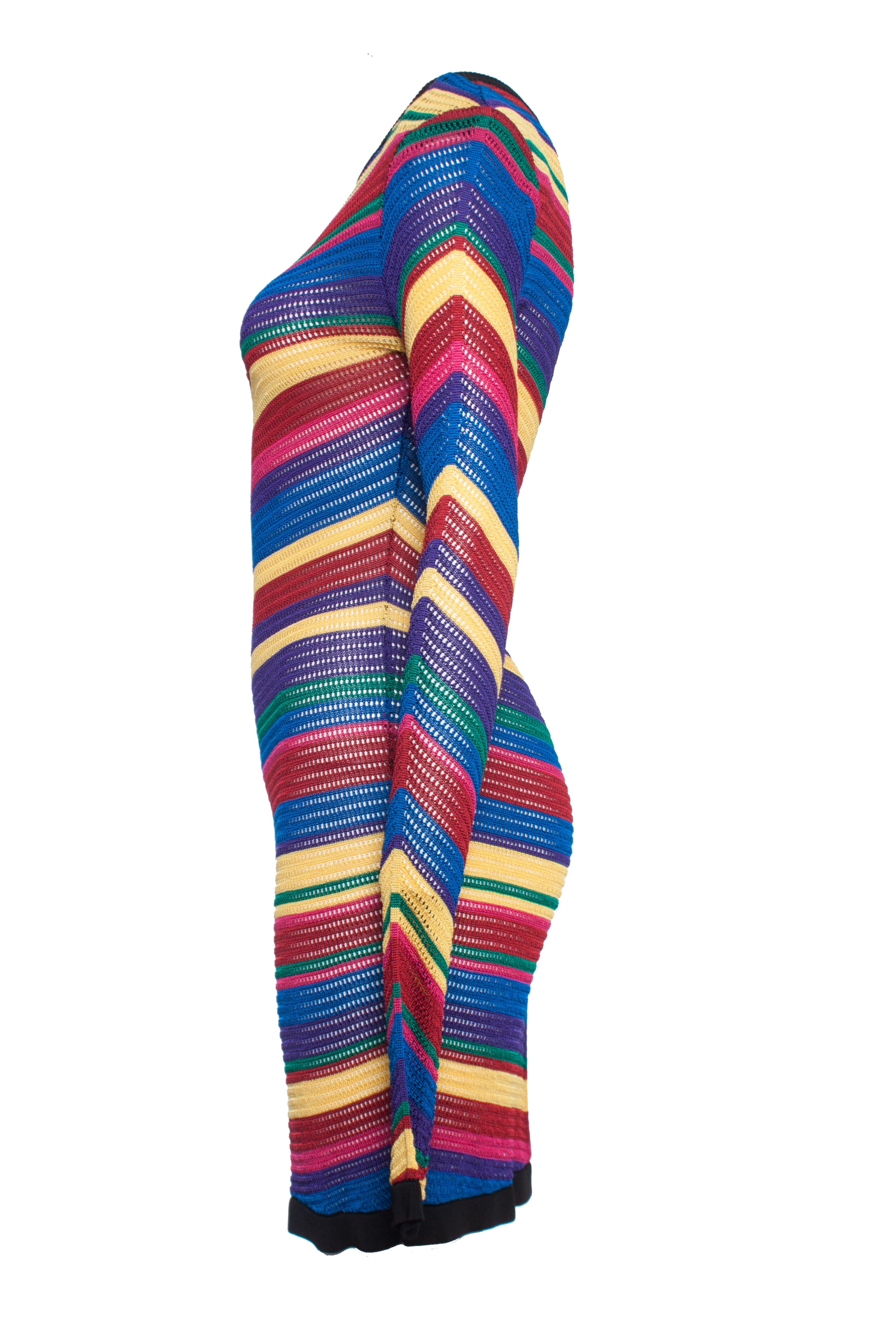 Women's Balmain, Rainbow stripe knit dress. For Sale