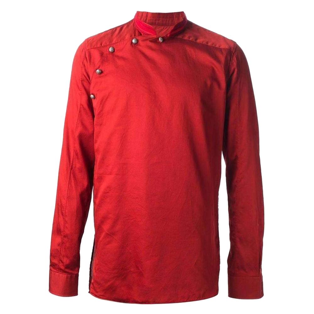 Balmain Red Asymmetrical Button Long Sleeve Shirt For Sale