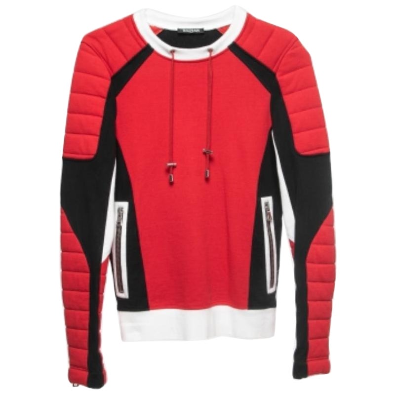 Balmain Sweat en coton matelassé rouge XS en vente
