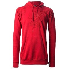 Balmain Red Dragon Embroidered Cotton Knit Hoodie Sweater