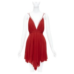 BALMAIN red draped viscose backless plunge neck cocktail dress FR36 S