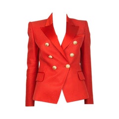 BALMAIN red DUCHESSE SATIN SIGNATURE DOUBLE BREASTED Blazer Jacket 42
