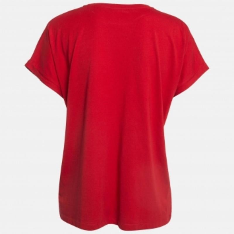Balmain Red Foil Logo Printed Cotton T Shirt M. en vente 1