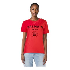 Balmain Red Logo & Button Detail T-shirt Size S