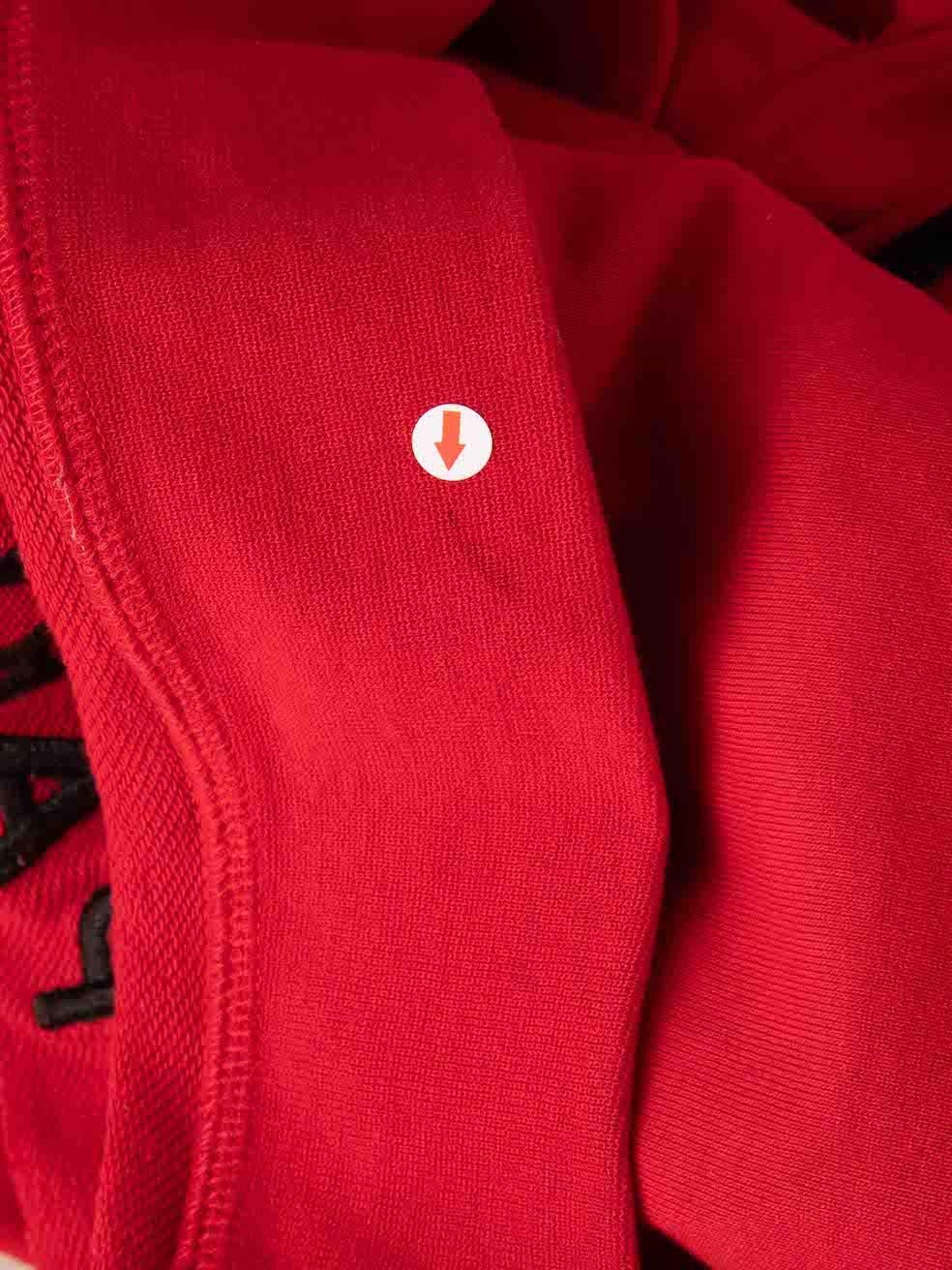 Balmain Red Logo Embroidered Zip Detail Hoodie Size L For Sale 2