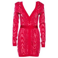 Balmain Red Moire Jacquard Knit Mini Dress M