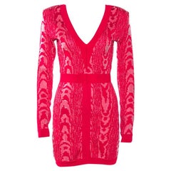 Balmain Red Moire Jacquard Knit Mini Dress S