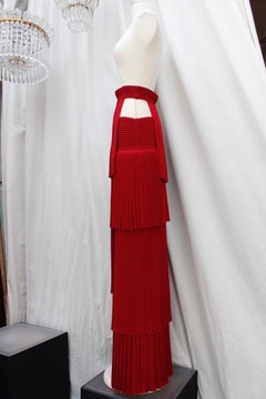 Balmain Red Pleated Skirt with Nude Mesh