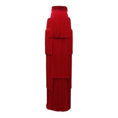 Balmain Red Pleated Skirt with Nude Mesh