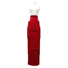 Balmain Red Pleated Skirt with Nude Mesh