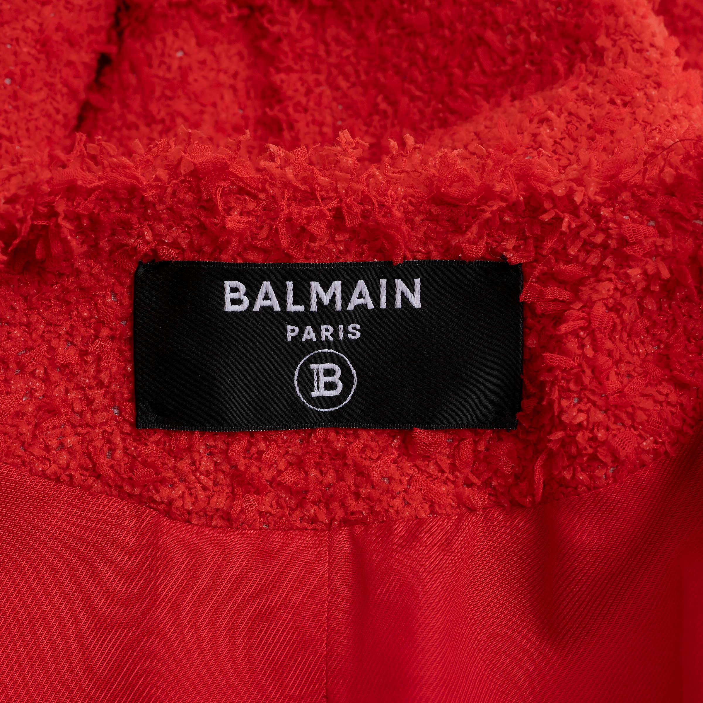 BALMAIN red polyamide 2024 CROPPED TWEED Jacket 44 L For Sale 1