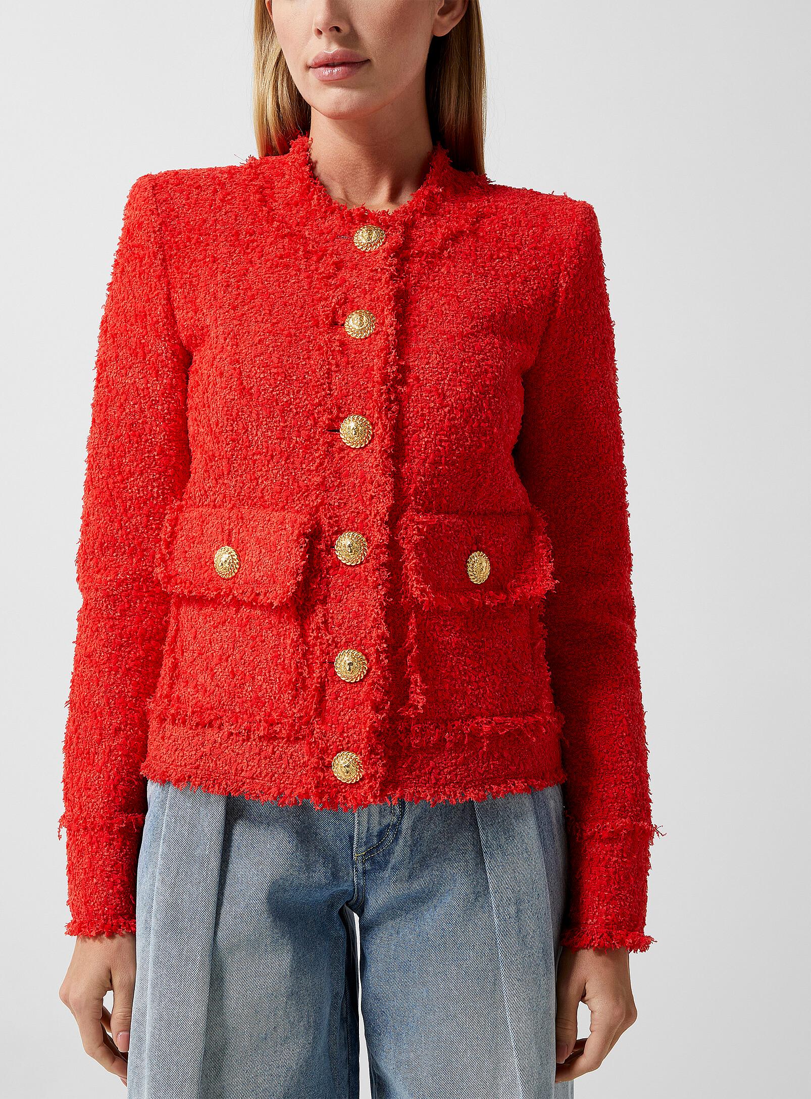 BALMAIN red polyamide 2024 CROPPED TWEED Jacket 44 L For Sale 2