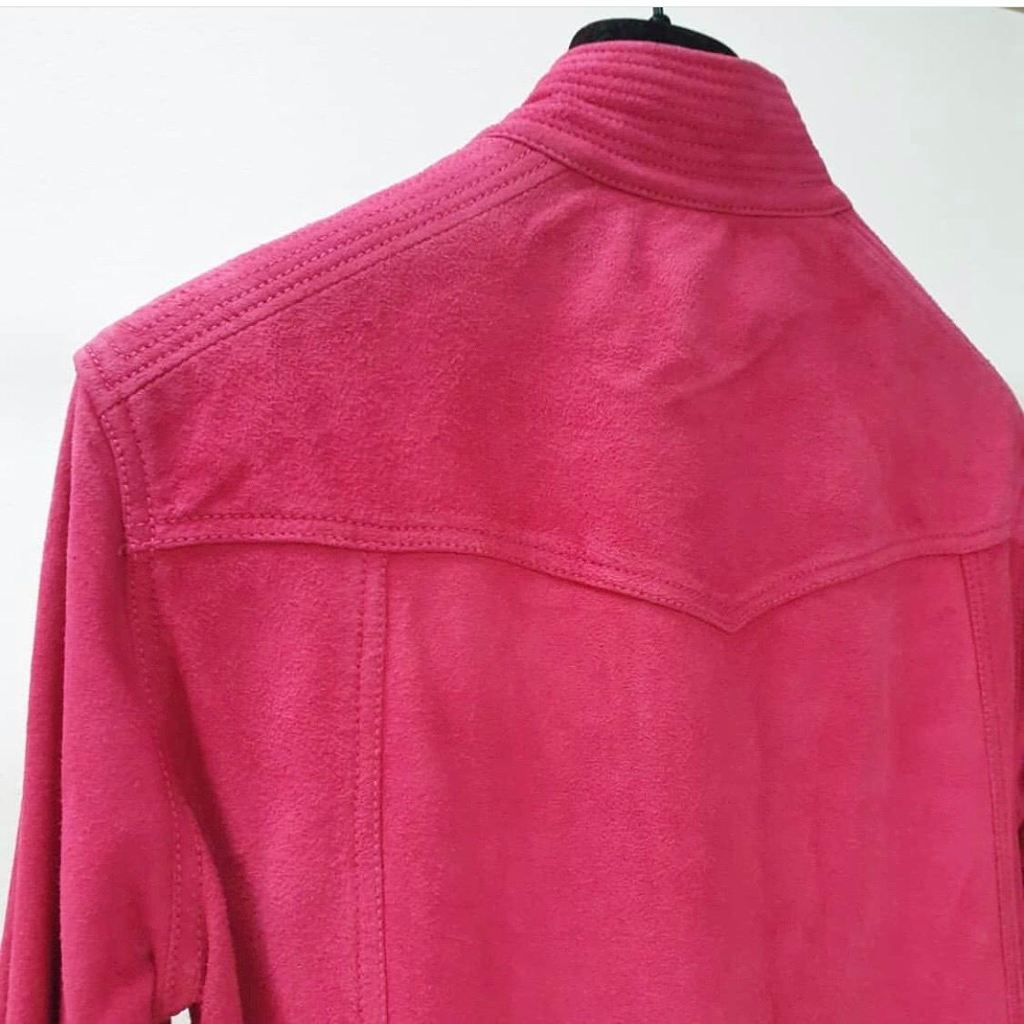 BALMAIN Red Suede Gold Buttons Blouse Shirt In New Condition In Krakow, PL