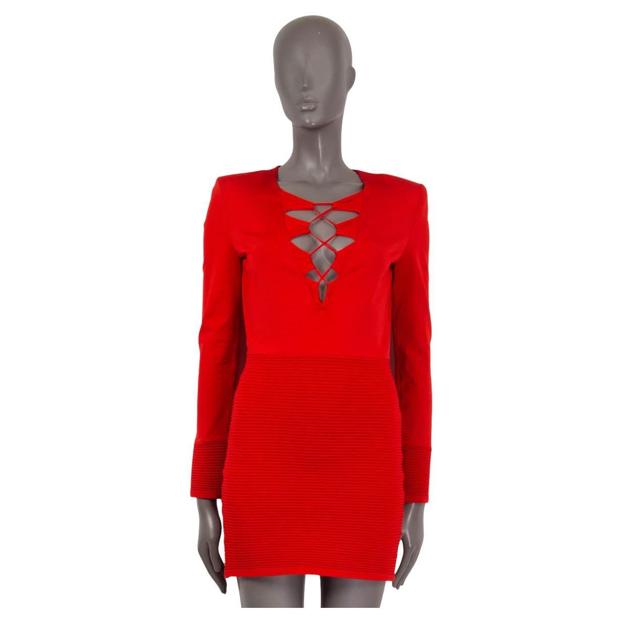 BALMAIN red viscose RIBBED PANEL LONG SLEEVE MINI Dress 38 S For Sale at  1stDibs | balmain red dress, red balmain dress, i am gia red dress