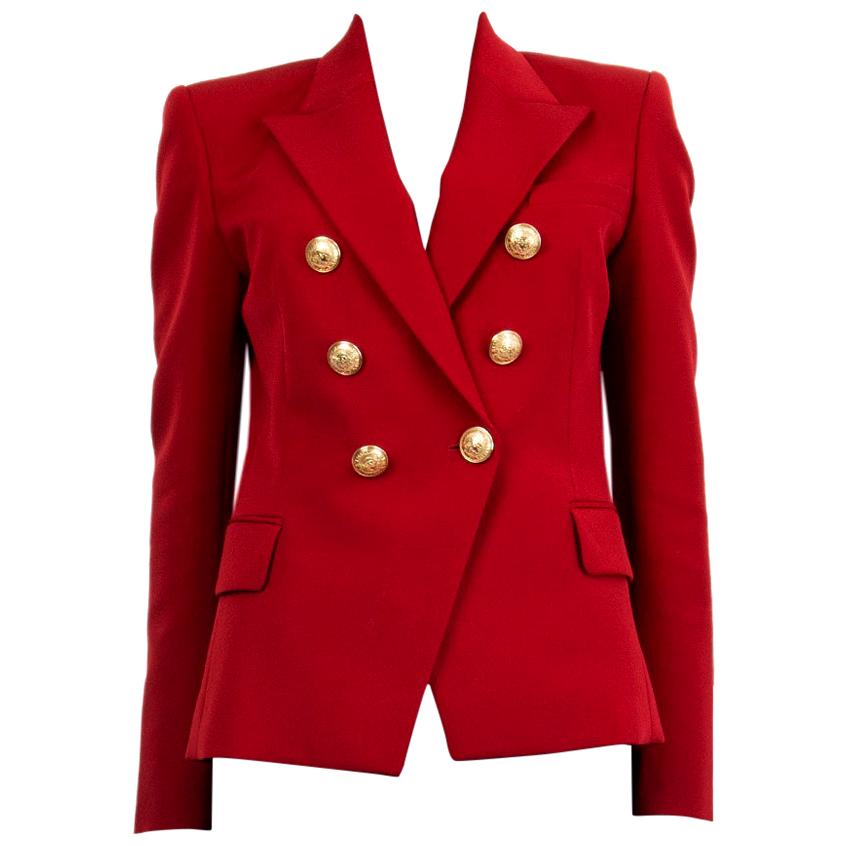 BALMAIN red wool SIGNATURE DOUBLE BREASTED Blazer Jacket 38