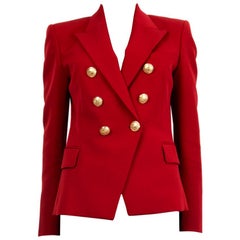 BALMAIN red wool SIGNATURE DOUBLE BREASTED Blazer Jacket 38