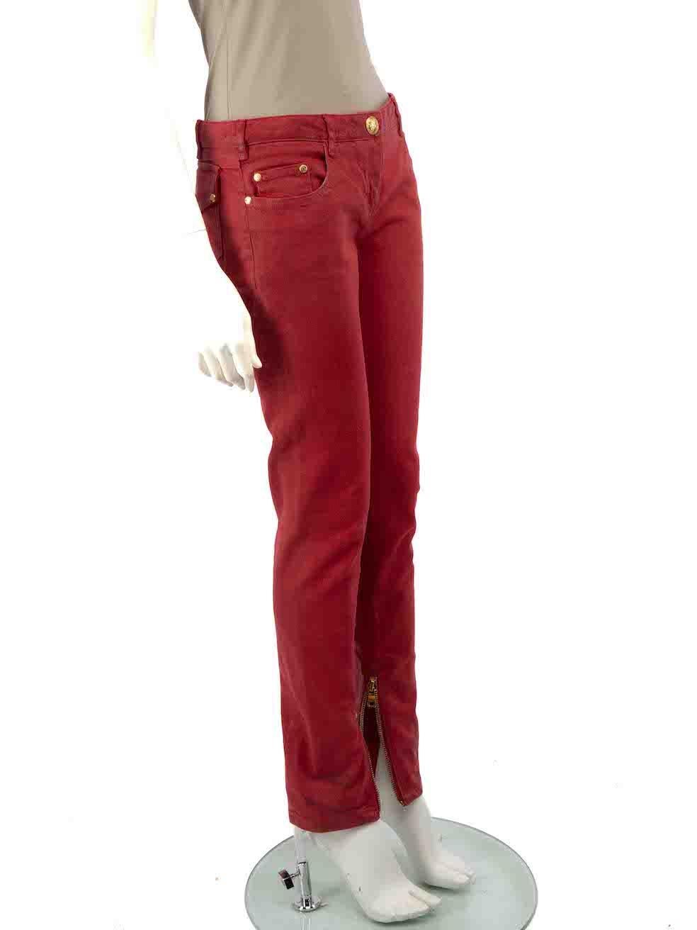 CONDITION is Good. Minor wear to jeans is evident. Light wear to the hemlines is seen with some discolouration marks on both the sides and abrasion to the backside of the left leg on this used Balmain designer resale item.
 
 
 
 Details
 
 
 Red
 
