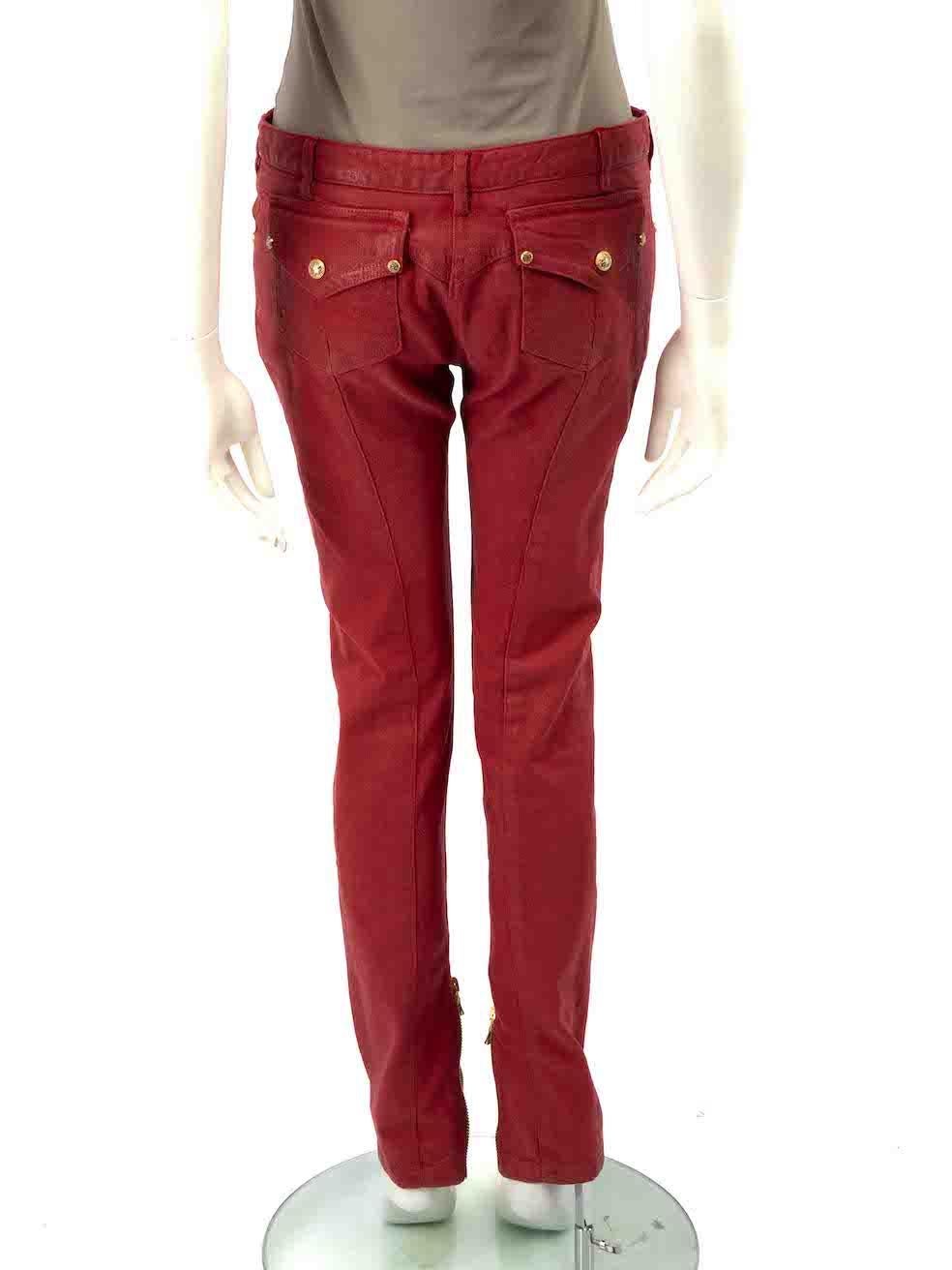 Balmain Red Zip Detail Skinny Jeans Size L In Good Condition For Sale In London, GB
