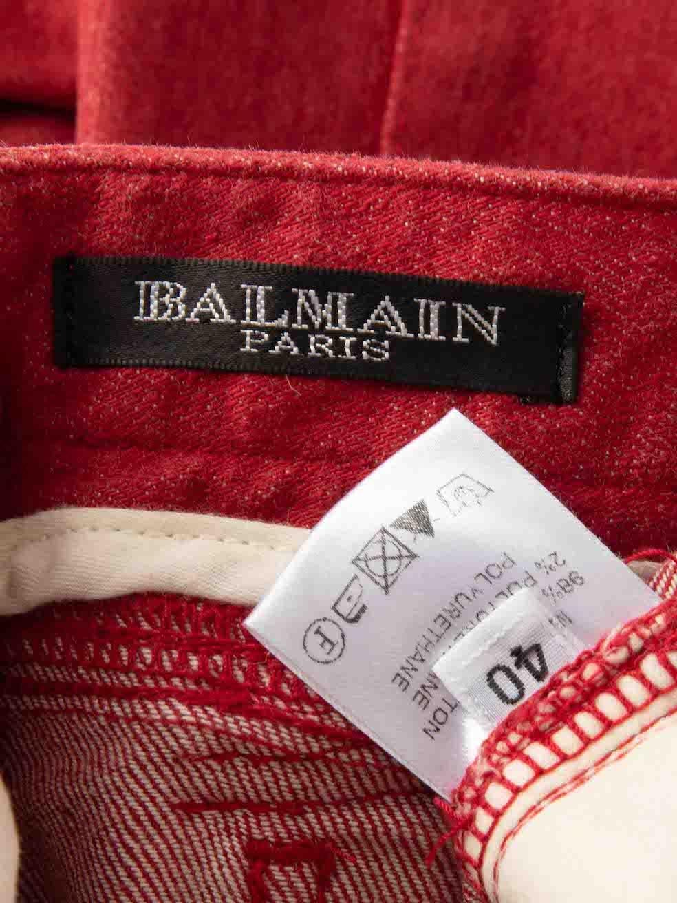 Balmain Red Zip Detail Skinny Jeans Size L For Sale 4