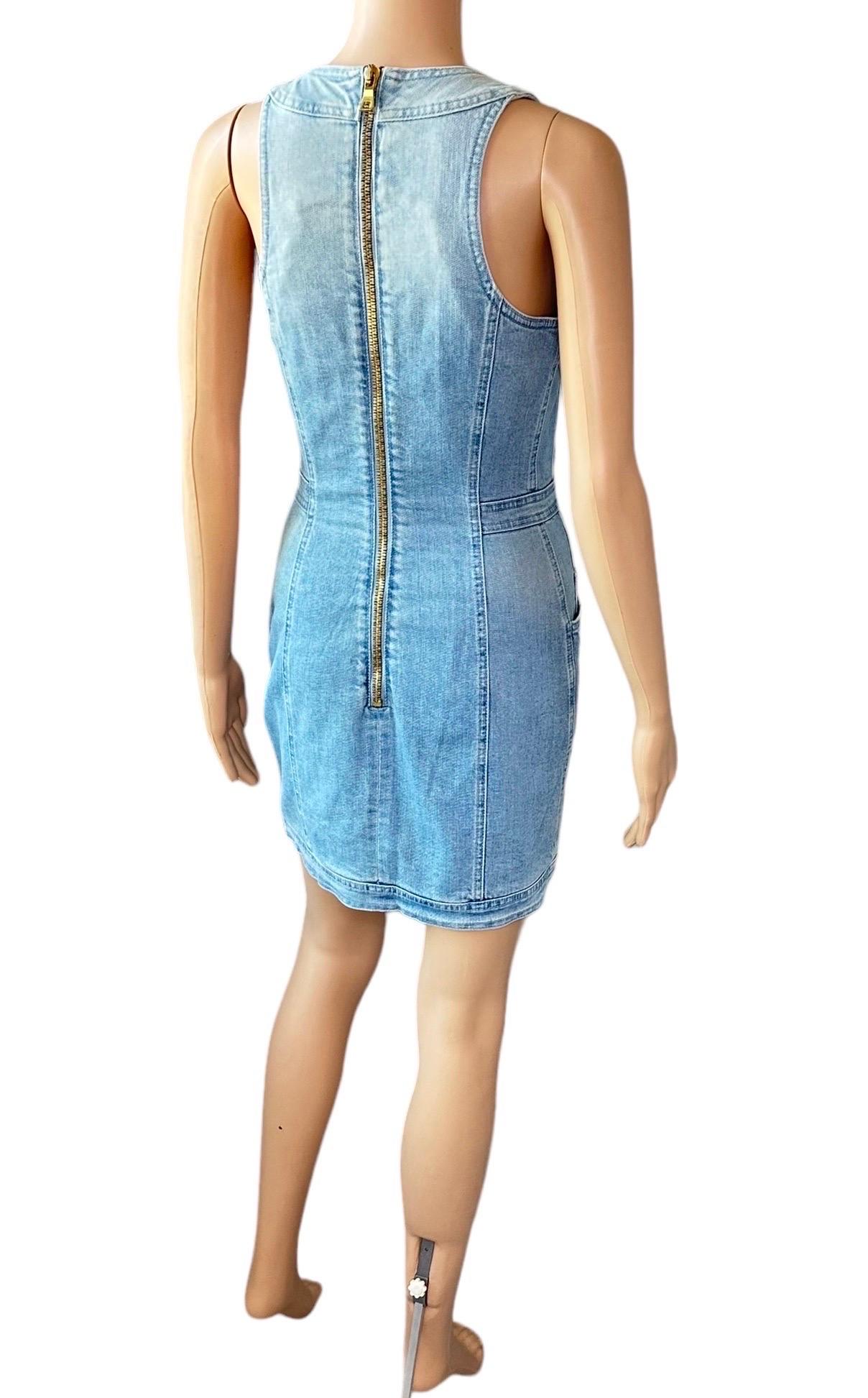 Balmain Resort 2016 Denim Lace Up Mini Dress For Sale 5