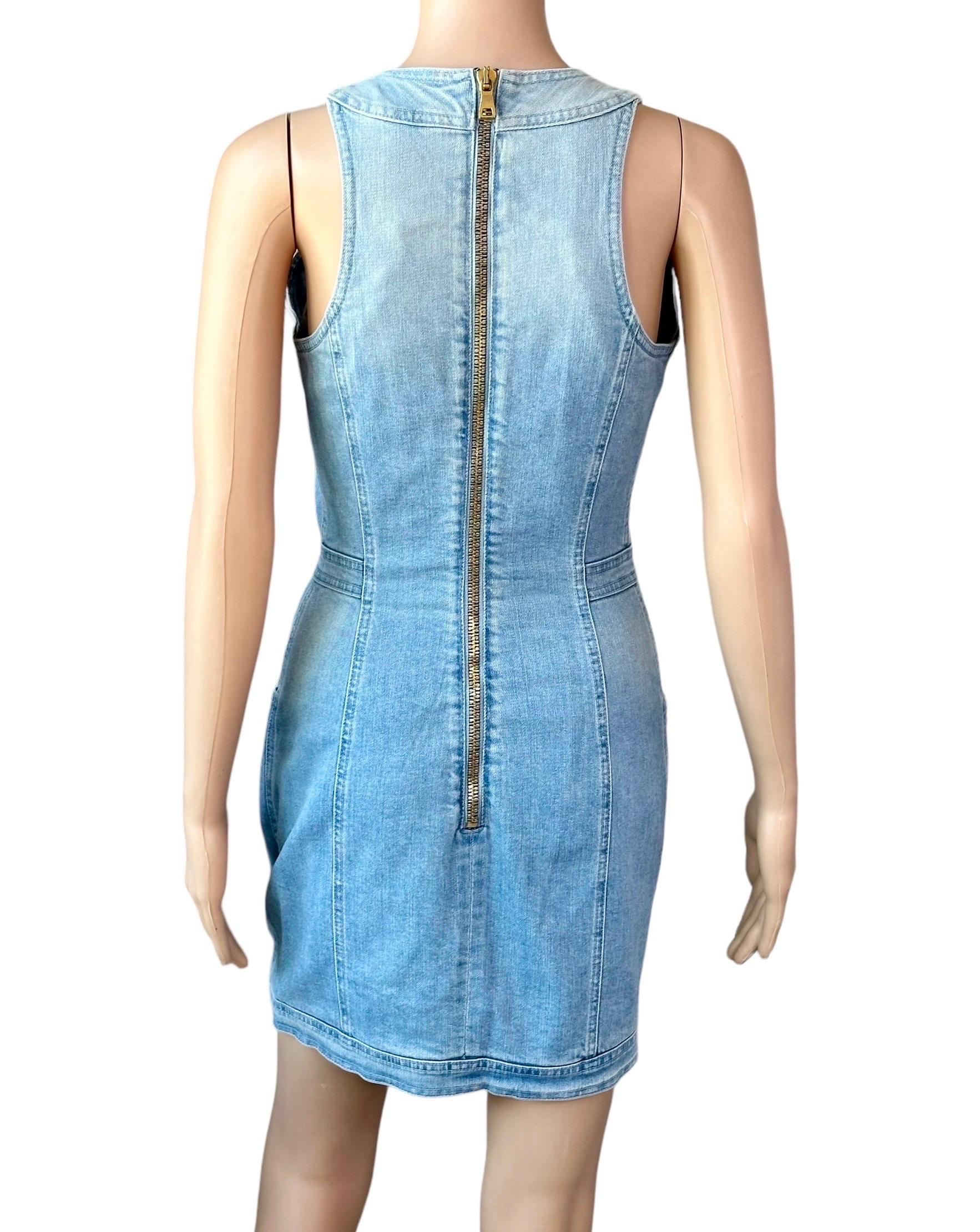 Blue Balmain Resort 2016 Denim Lace Up Mini Dress For Sale