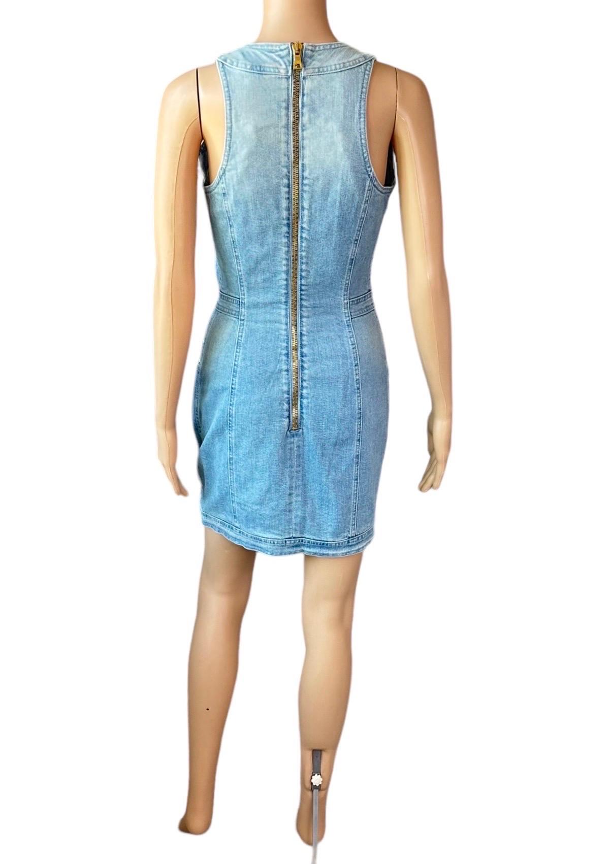 Balmain Resort 2016 Denim Lace Up Mini Dress For Sale 1