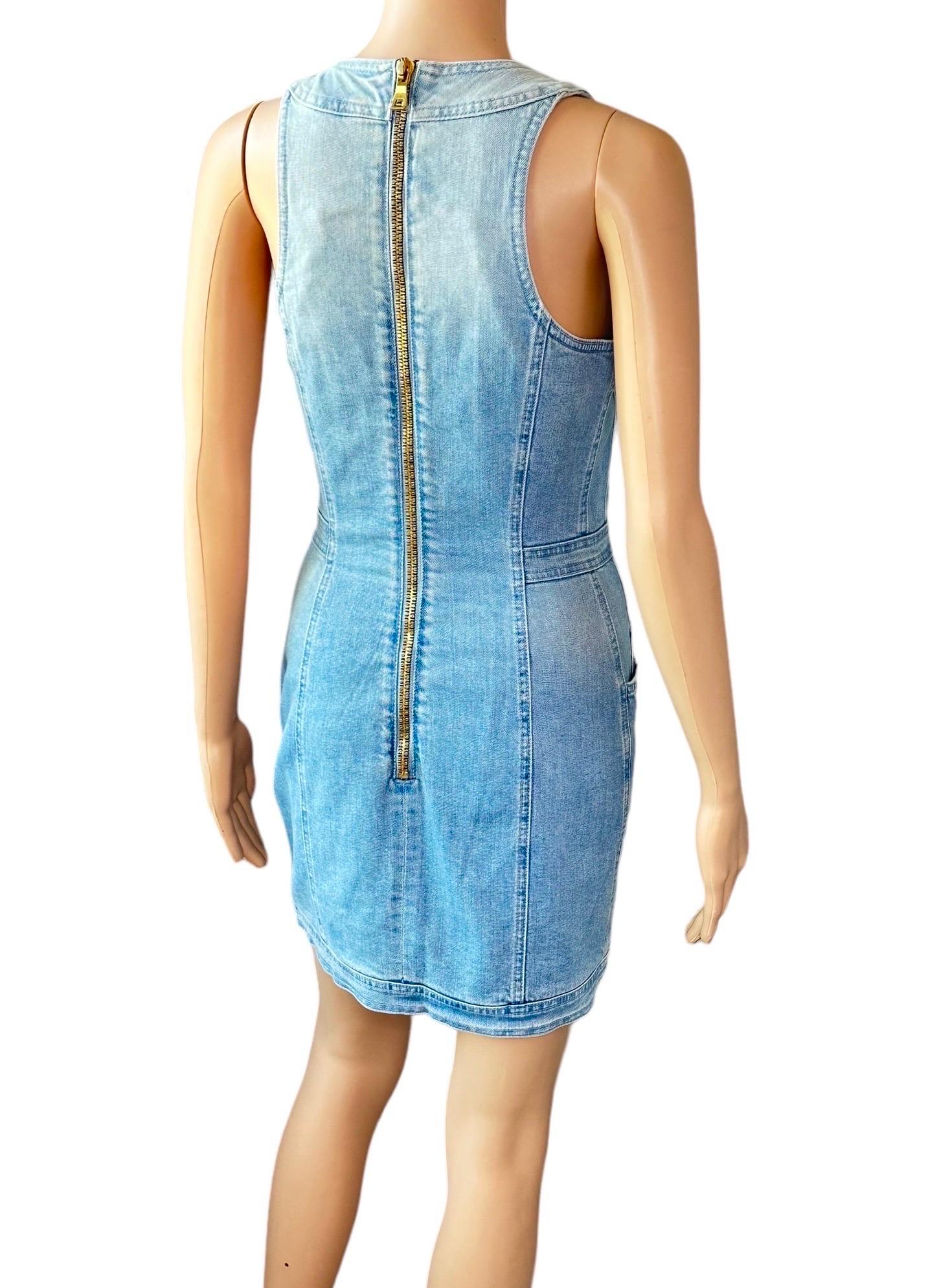 Balmain Resort 2016 Denim Lace Up Mini Dress For Sale 4