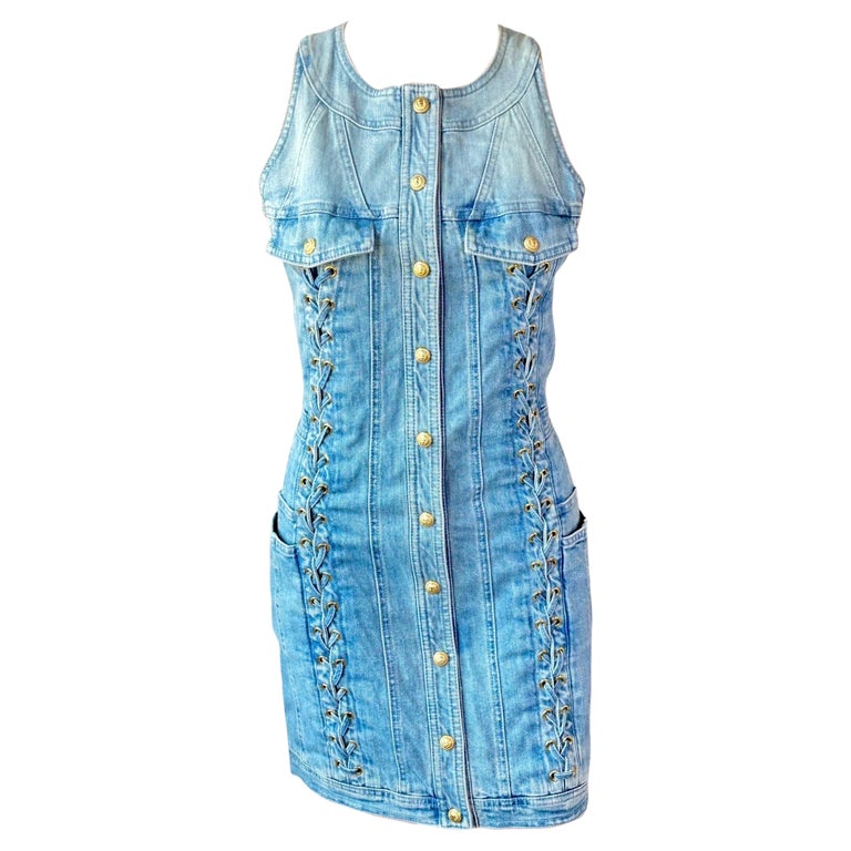 Balmain Resort 2016 Denim Lace Up Mini Dress For Sale at 1stDibs Balmain Resort 2016 Denim Lace Up Mini Dress For Sale at 1stDibs