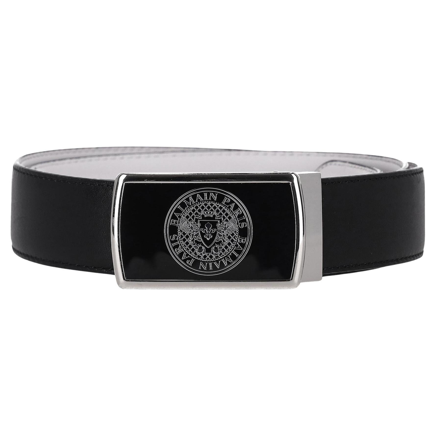 Balmain - Ceinture en cuir réversible avec boucle à logo en vente