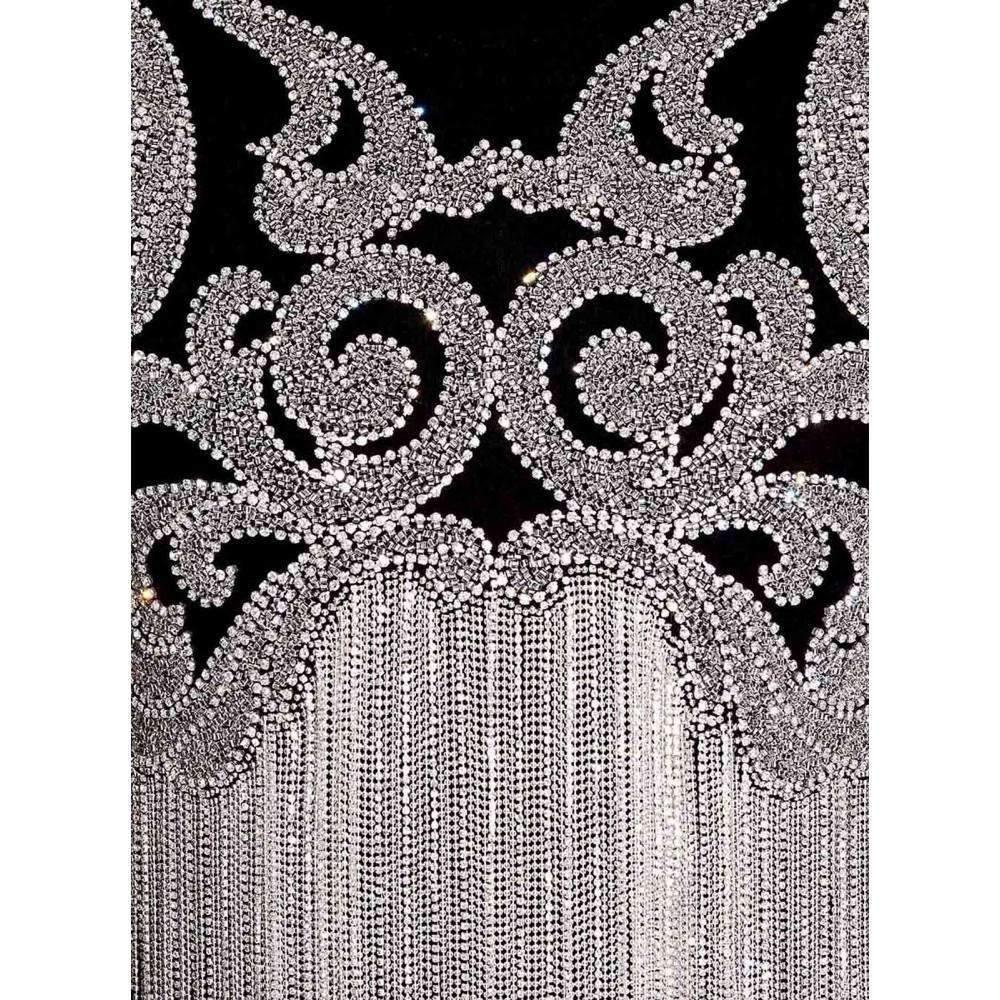 BALMAIN Rhinestone& Crystal Fringe Black Cotton Shirt FR38 US4-6 In New Condition For Sale In Brossard, QC