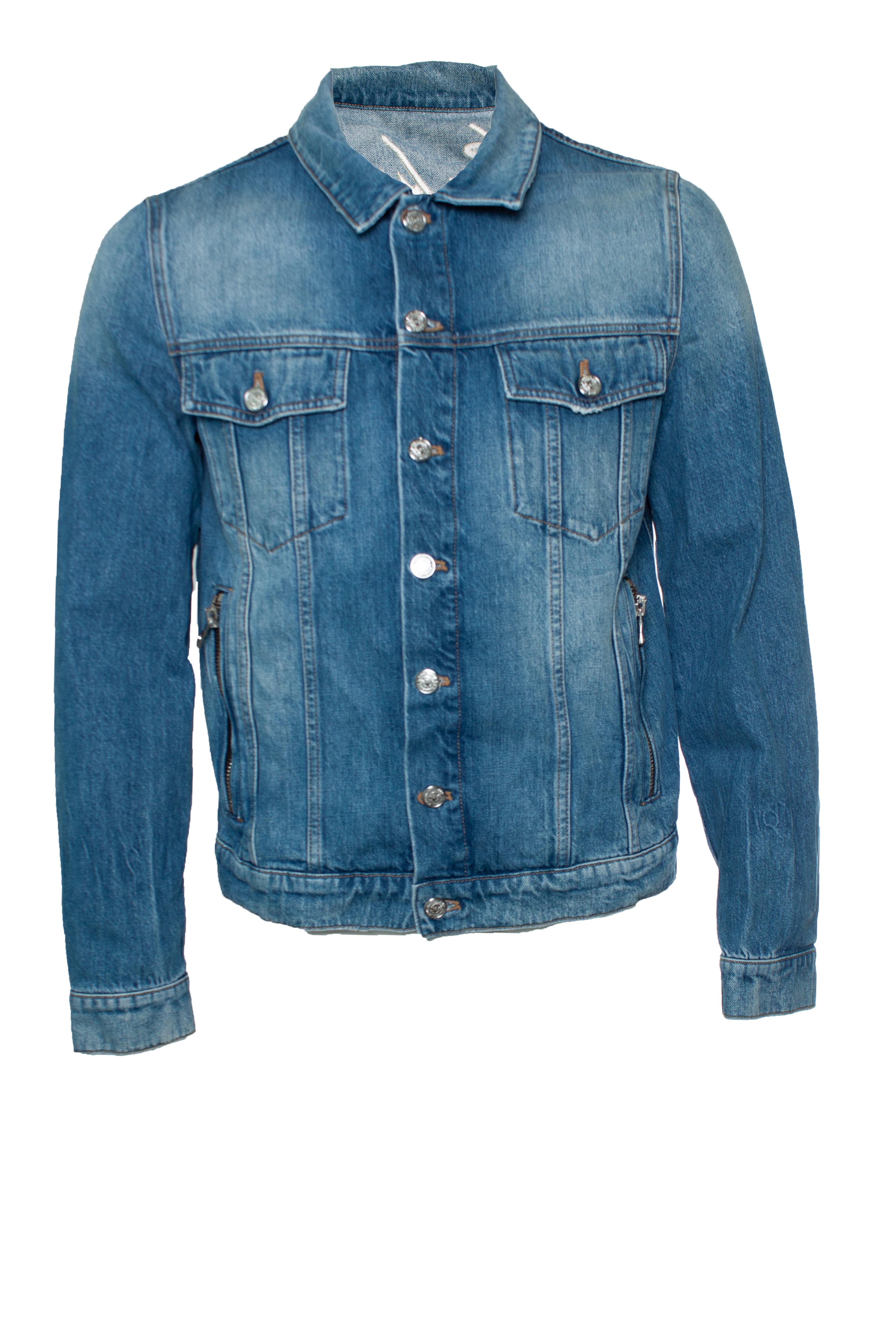 Balmain, Rockstar logo blue denim jacket.