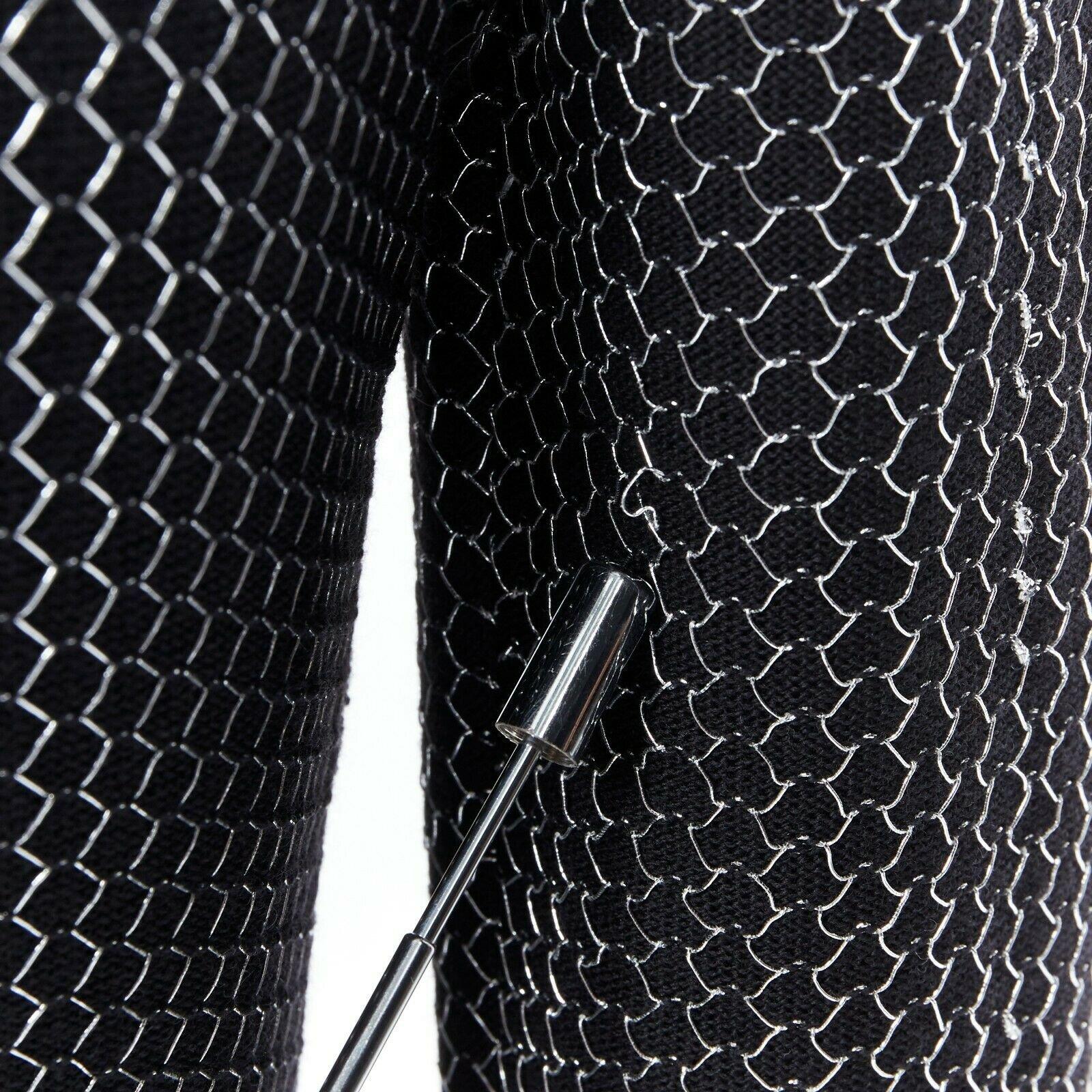 BALMAIN ROUSTEING black silver thread fluffy military button bodycon dress S 5