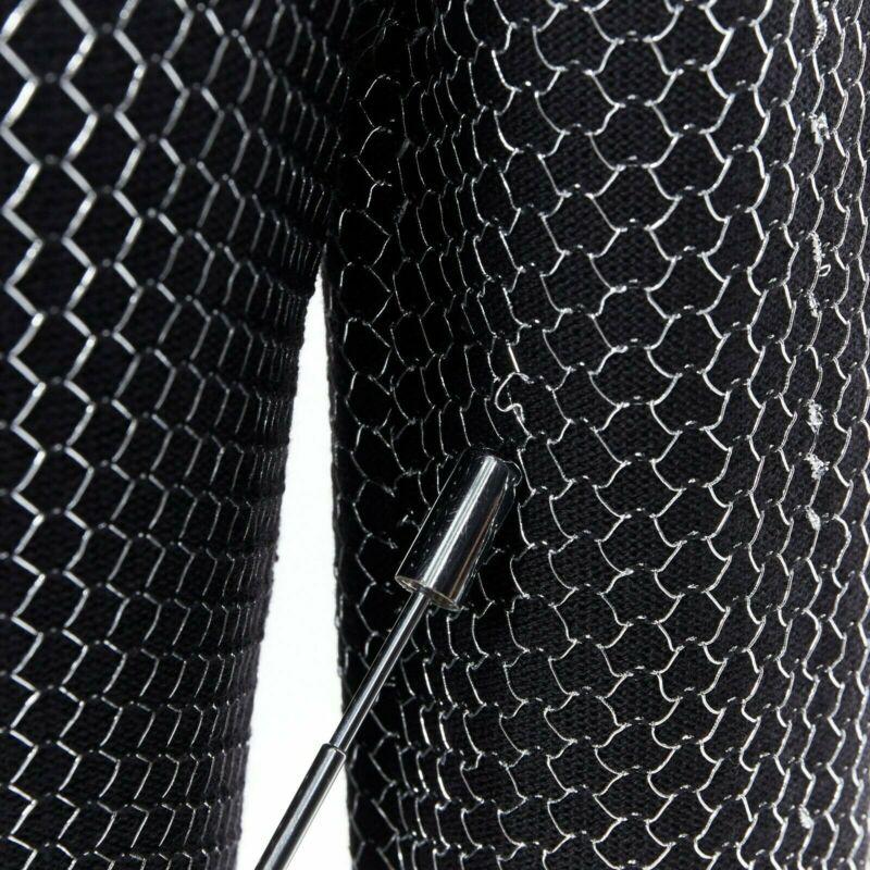 BALMAIN ROUSTEING black silver thread fluffy military button bodycon dress S For Sale 6