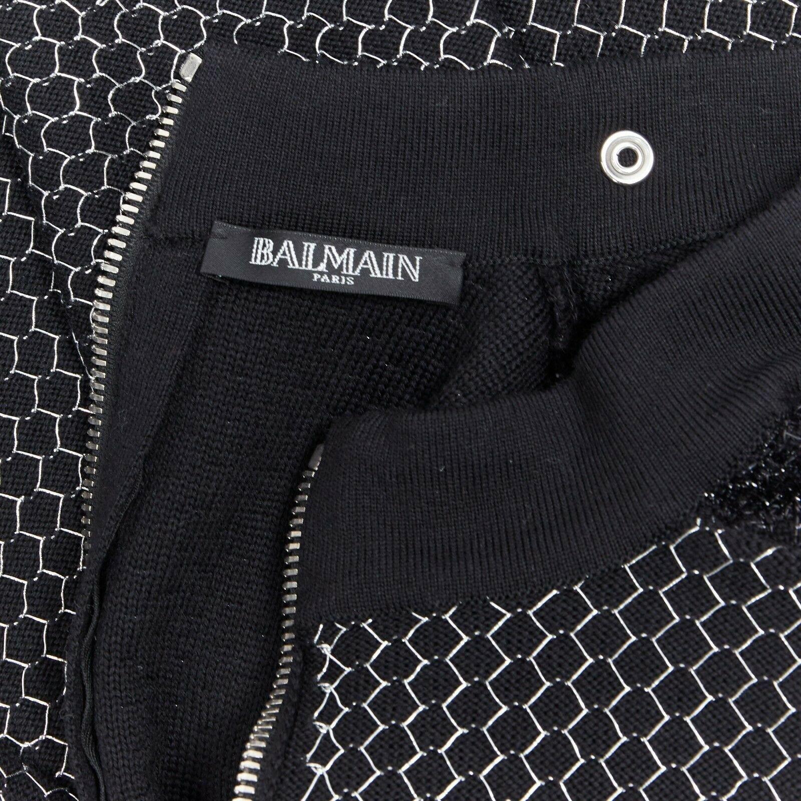 BALMAIN ROUSTEING black silver thread fluffy military button bodycon dress S 6