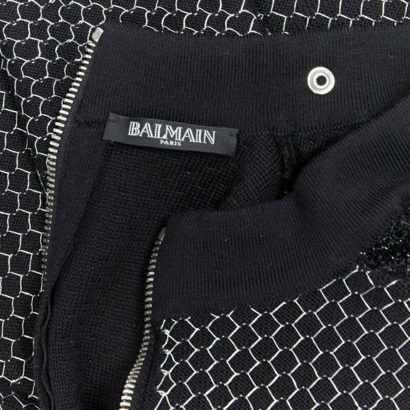 BALMAIN ROUSTEING black silver thread fluffy military button bodycon dress S For Sale 7