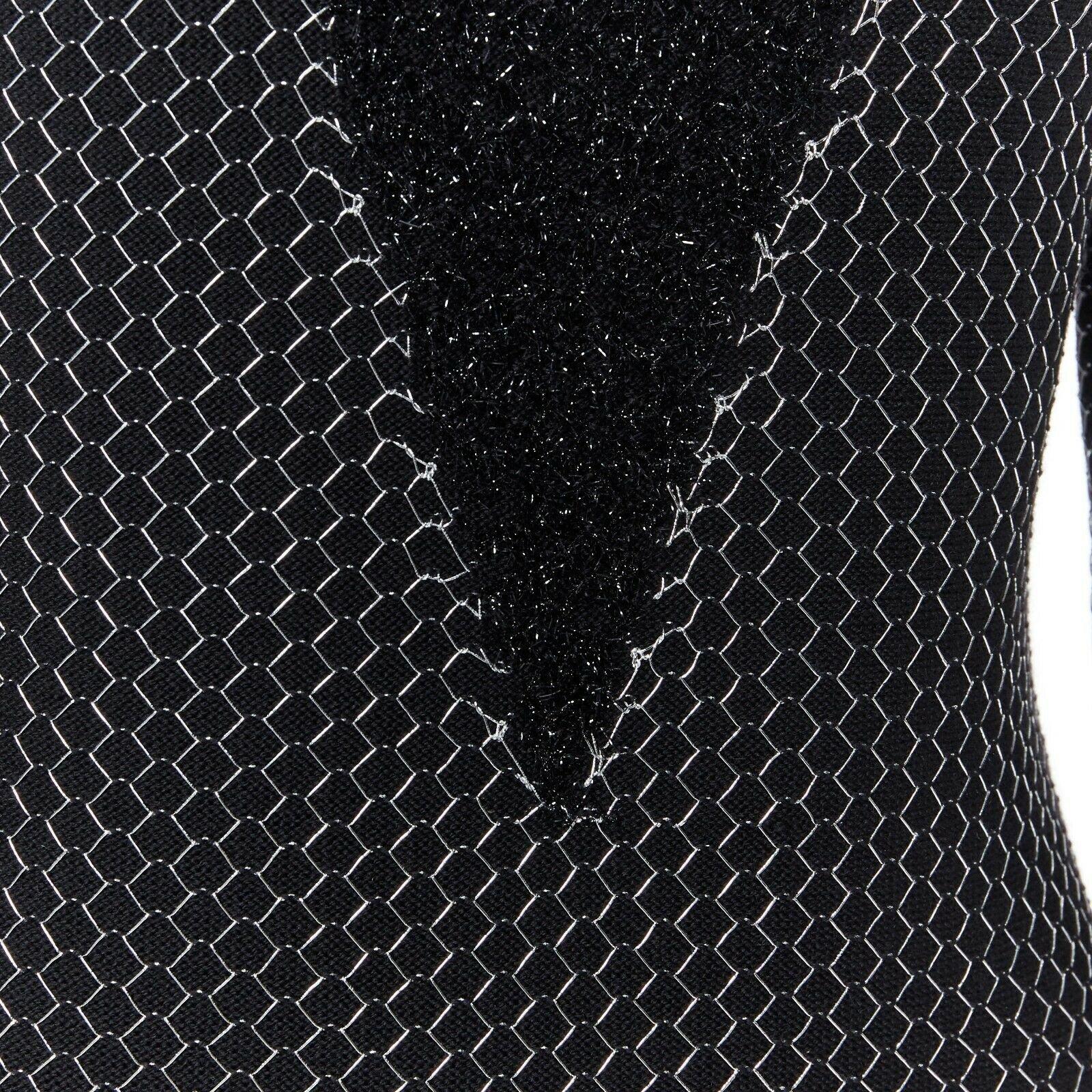 BALMAIN ROUSTEING black silver thread fluffy military button bodycon dress S 2