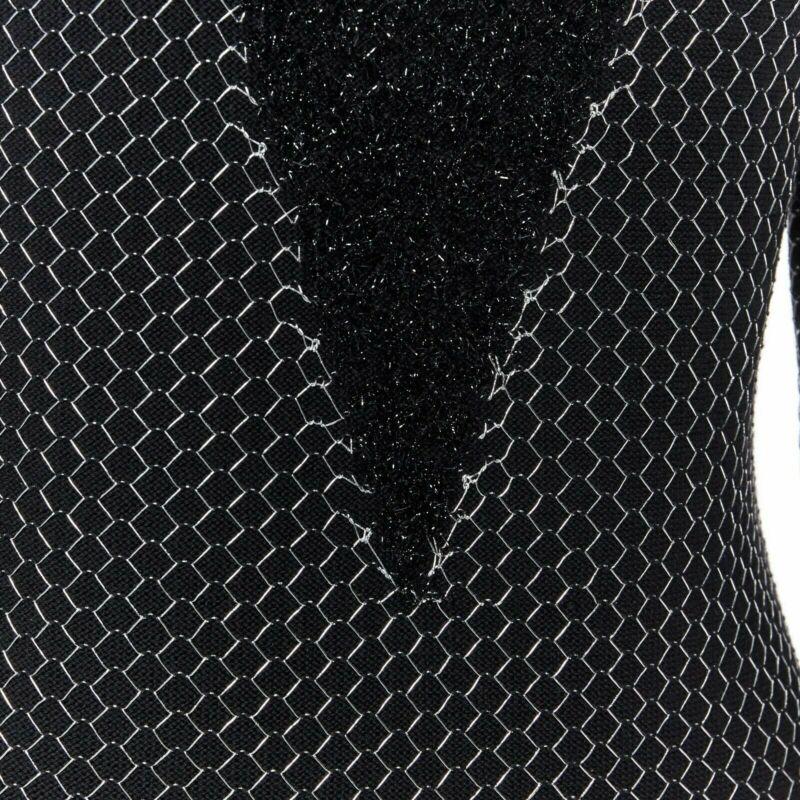 BALMAIN ROUSTEING black silver thread fluffy military button bodycon dress S For Sale 3