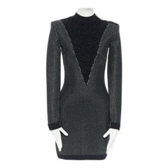 BALMAIN ROUSTEING schwarzer Silberfaden flauschiger Militärknopf Bodycon Kleid S