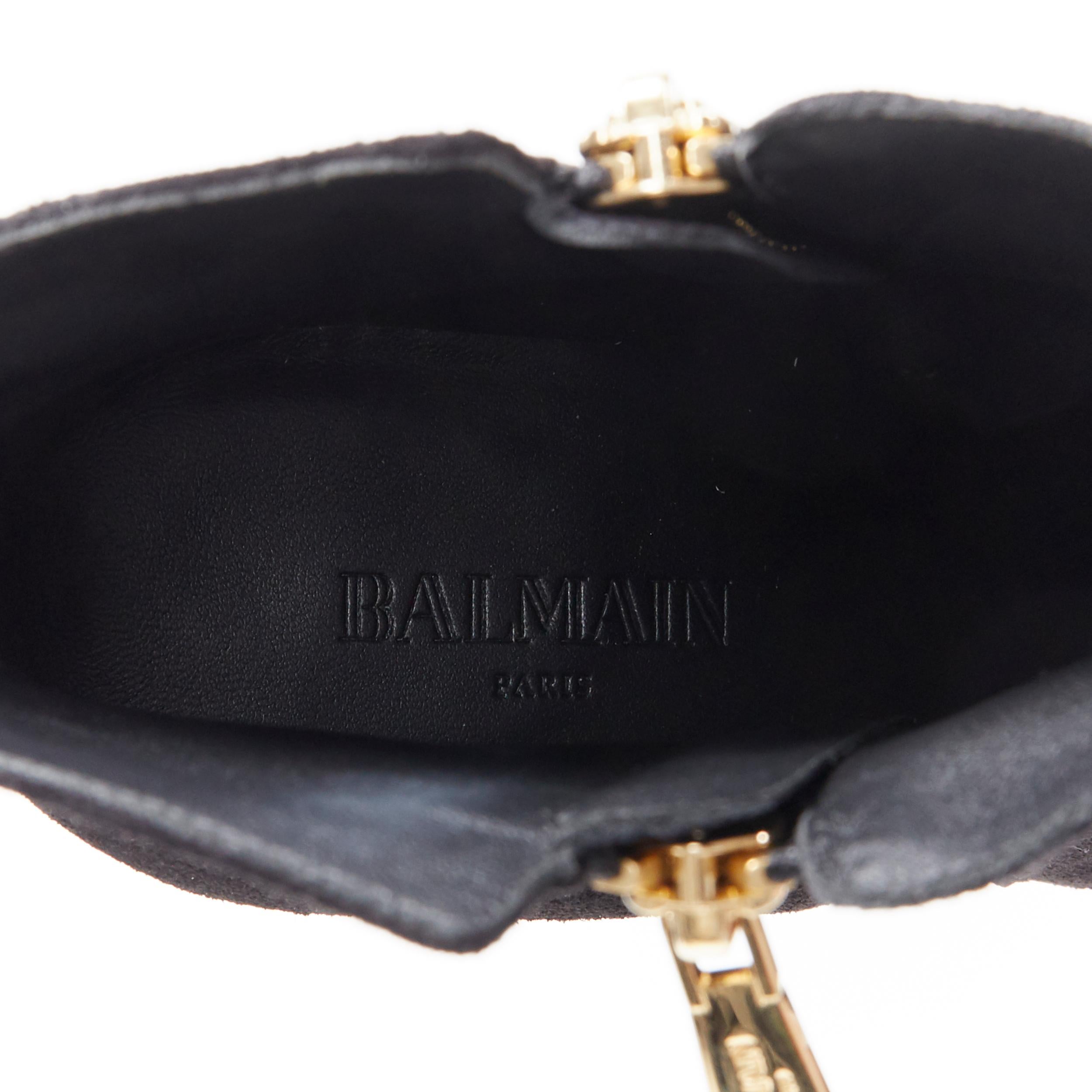 BALMAIN ROUSTEING black suede point toe dual gold zip chunky heel bootie EU36 5