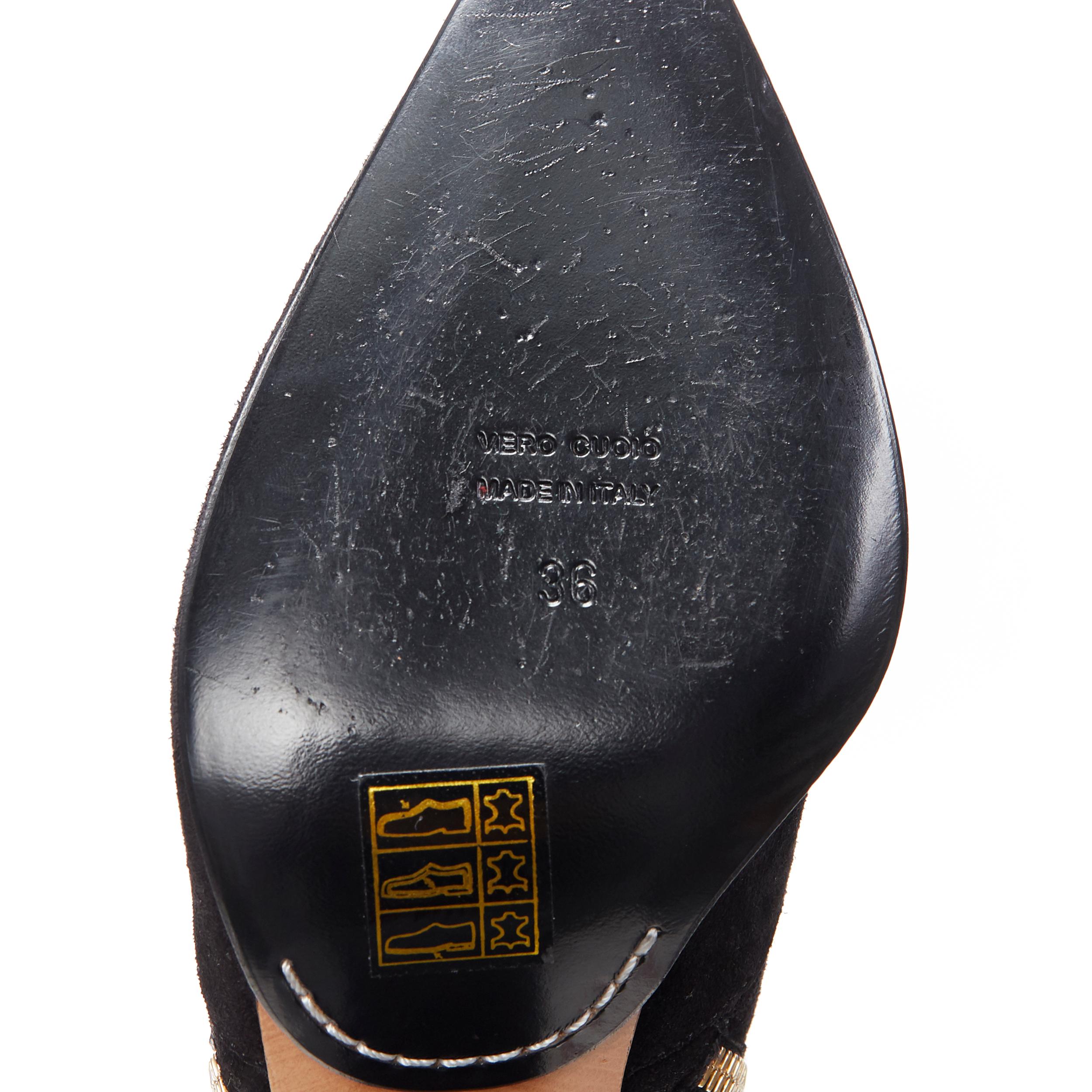 BALMAIN ROUSTEING black suede point toe dual gold zip chunky heel bootie EU36 6