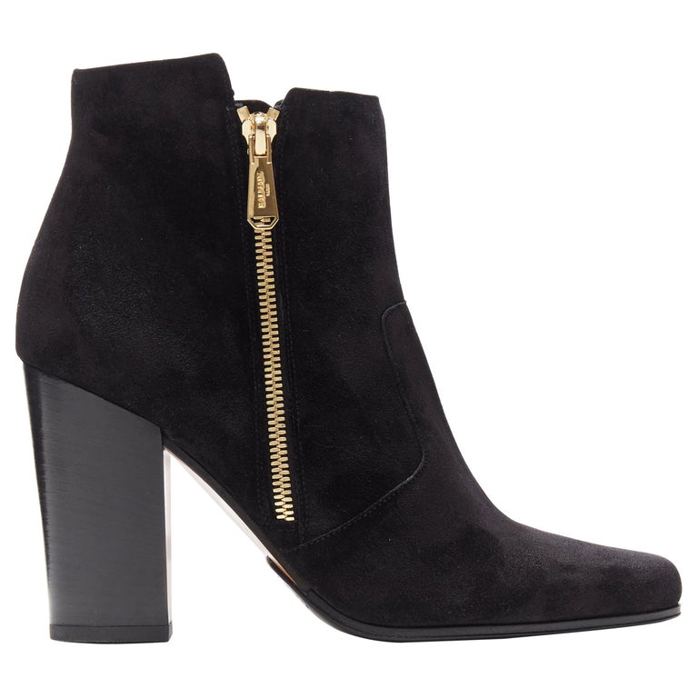 black suede ankle boots gold zip