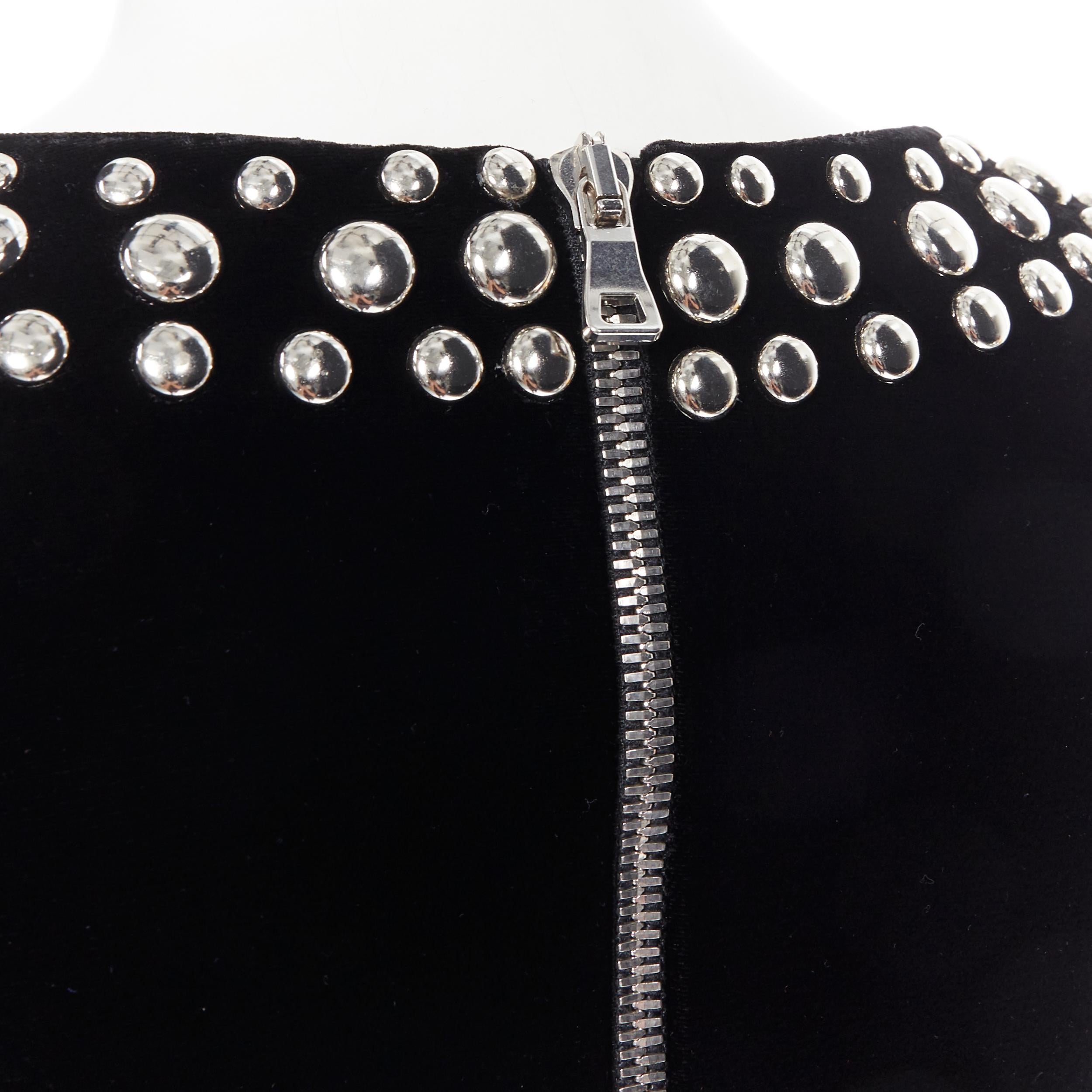 BALMAIN ROUSTEING black velvet silver stud embellished V-neck mini dress FR36 S 2