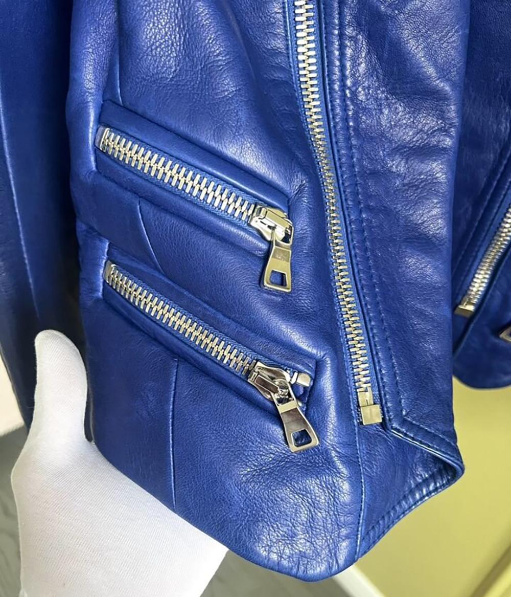 Balmain Royal Blue Leather Biker Jacket 2